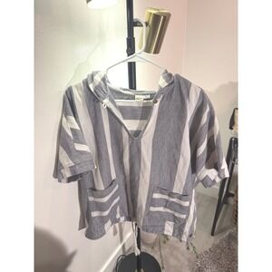 Roxy hooded poncho short sleeve striped cotton surf style pullover beach XS/S